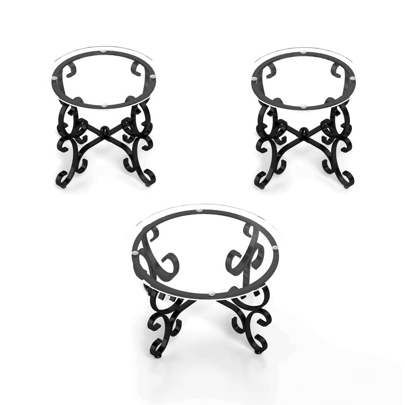 Ensemble de tables basses 3 pièces en verre trempé noir rustique pour le salon