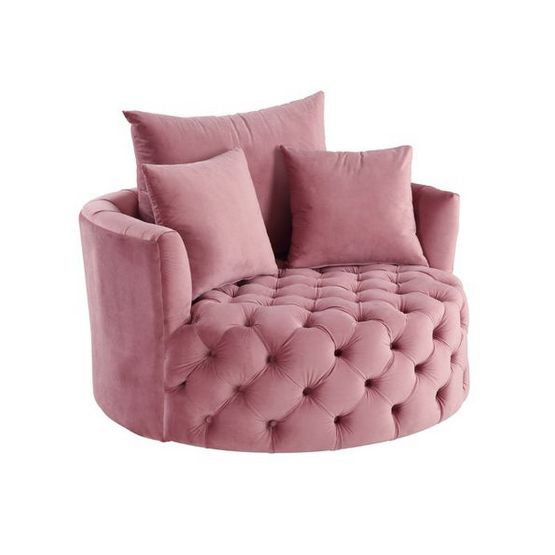 Swivel Accent Chair With Curved Design And Button Tufting, Pink Velvet