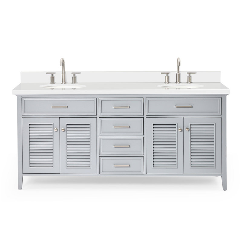 Kensington 73'' W Double Vanity, Gray, Oval, Pure White Quartz