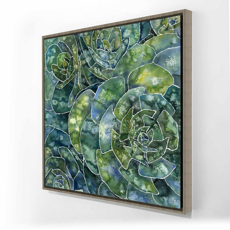 «Abstract Succulents - Green Bathroom», toile encadrée