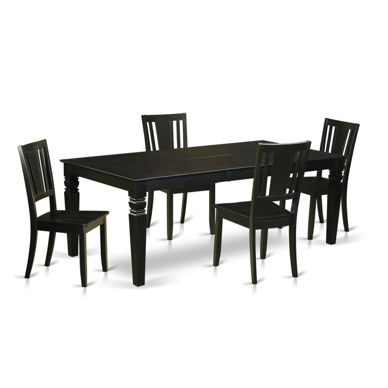 Ensemble de salle à manger 5 pièces comprenant une table rectangulaire avec rallonge papillon et 4 chaises de cuisine, noir