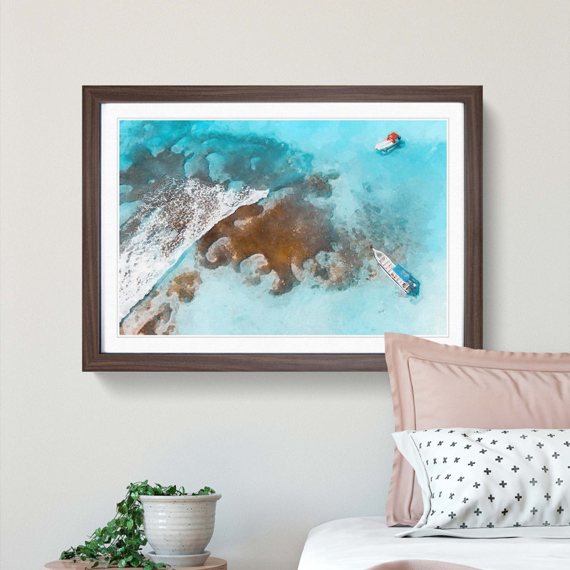 Boats in the Dominican Republic - Picture Frame Graphic Art Print, 62cm H x 87cm W x 2cm D, Walnut Framed