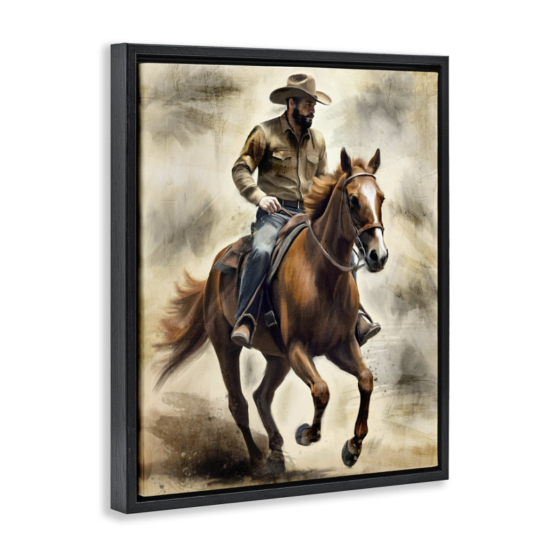 Cadre flottant Gallop Horse & Cowboy, design par Kim Allen, H 31 po x l 25 po, Cadre flottant noir de jais