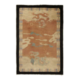 Antique Chinese Art Deco Dragon Rug In Terracotta And Beige Pictorials