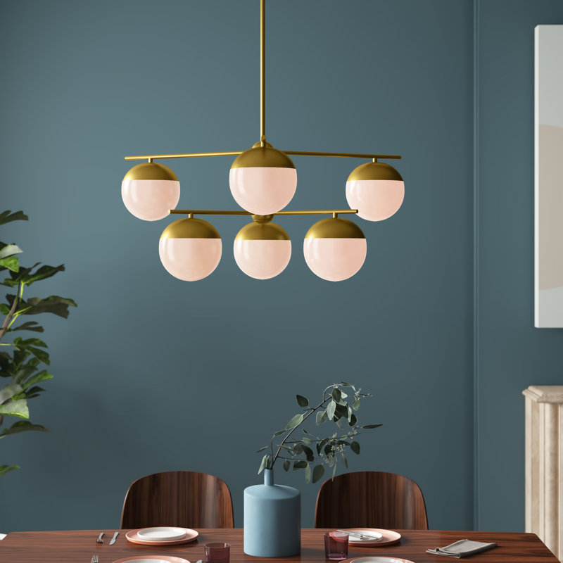 Yearby 6 - Light Dimmable Tiered Chandelier, Brass, Frosted White