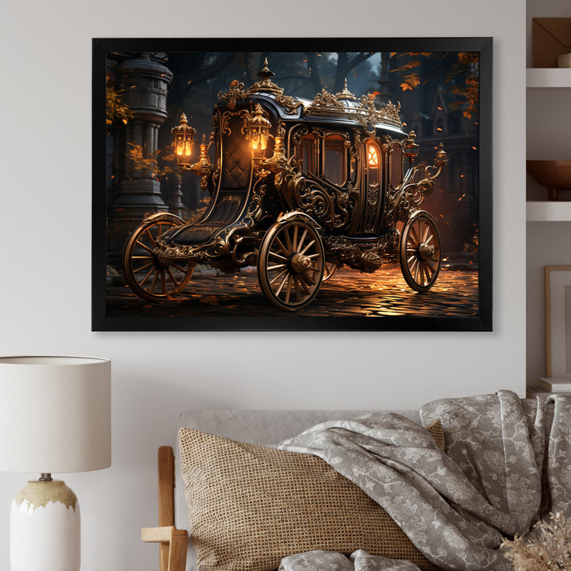 «Old American Cart II», art mural rétro, H 12 po x l 20 po x P 1 po, Cadre d'angle fermé noir