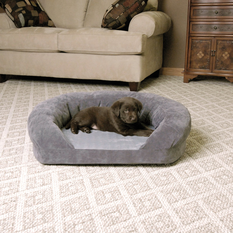 Lit orthopédique pour chien avec traversin, Moyen (l 30 po x P 25 po x H 9 po), Velours gris