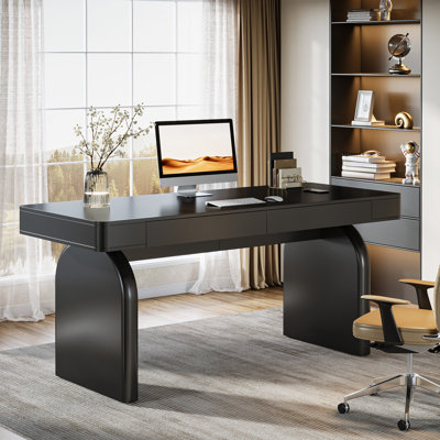63" Desk with Drawers, Modern Glossy Executive Office Desk
