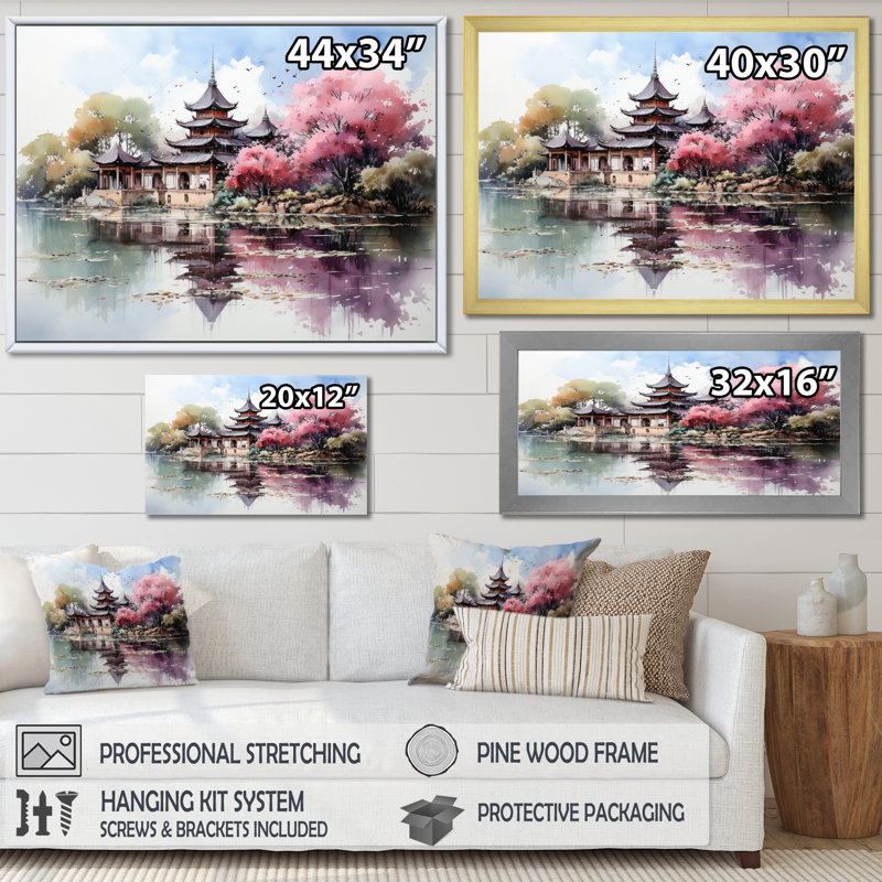 Thai Temple Reflections II - Thailand Canvas Wall Art, Cadre photo noir, H 30 po x l 40 po x P 1,5 po