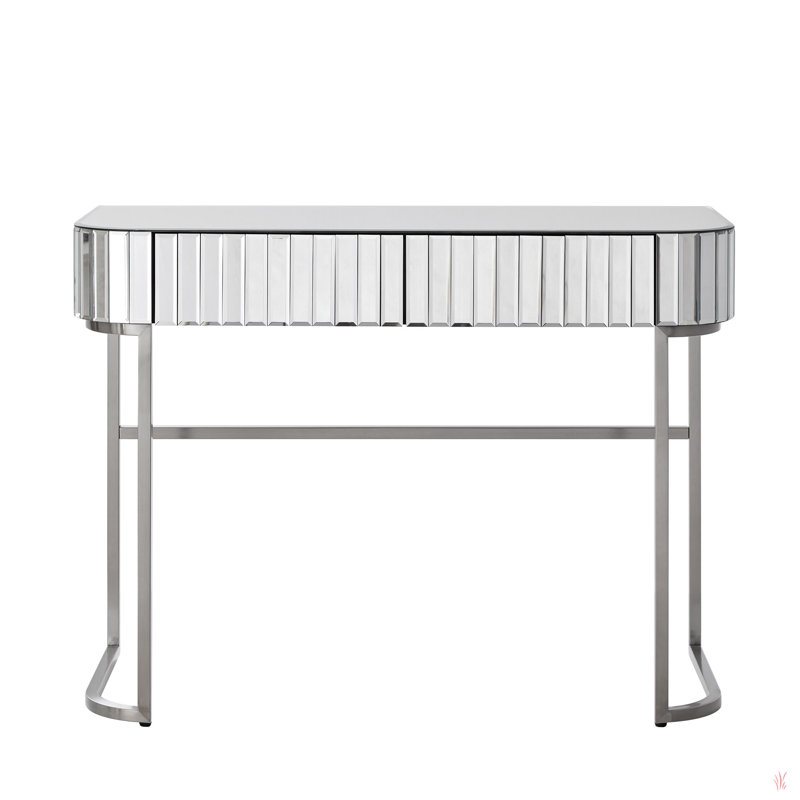 Meuble-lavabo à miroir 39 po avec base en acier inoxydable, coiffeuse à miroir avec 2 tiroirs, bureau polyvalent pour la chambre à coucher et le bureau