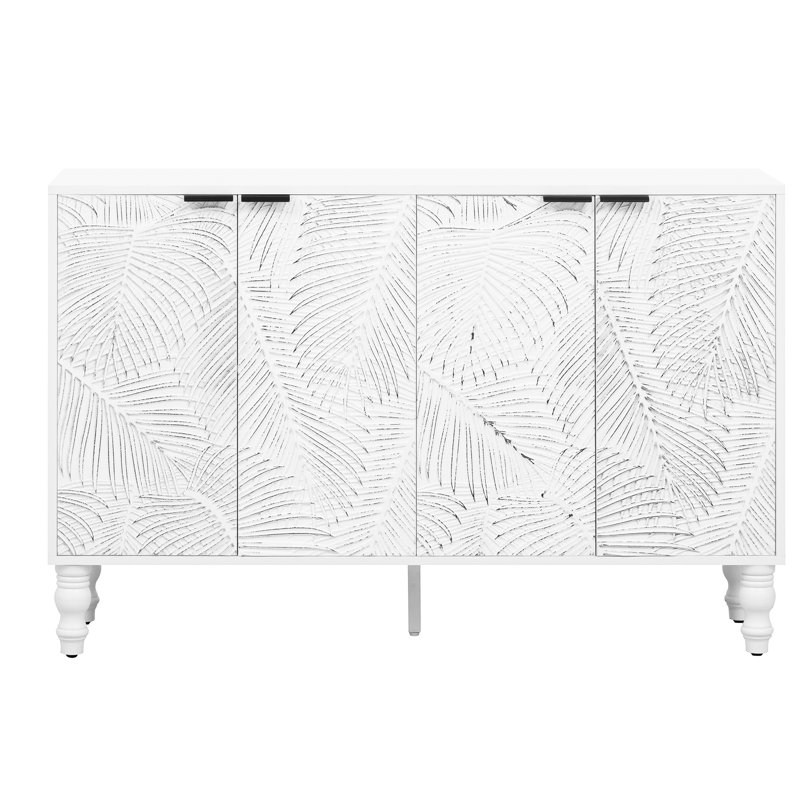 Meuble télé de 47,2 po, blanc, 2 grandes armoires, tablettes réglables, pieds en pin massif, pour un salon élégant