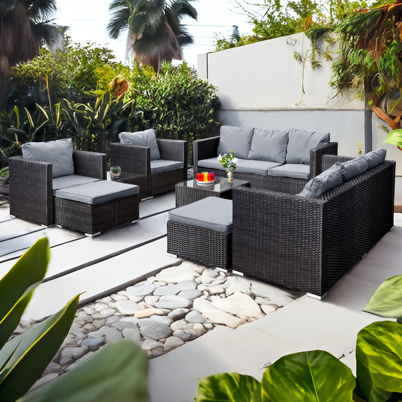 Oseasons® Chaunci Deluxe Rattan 10 Seat Lounge Sofa Set in Black