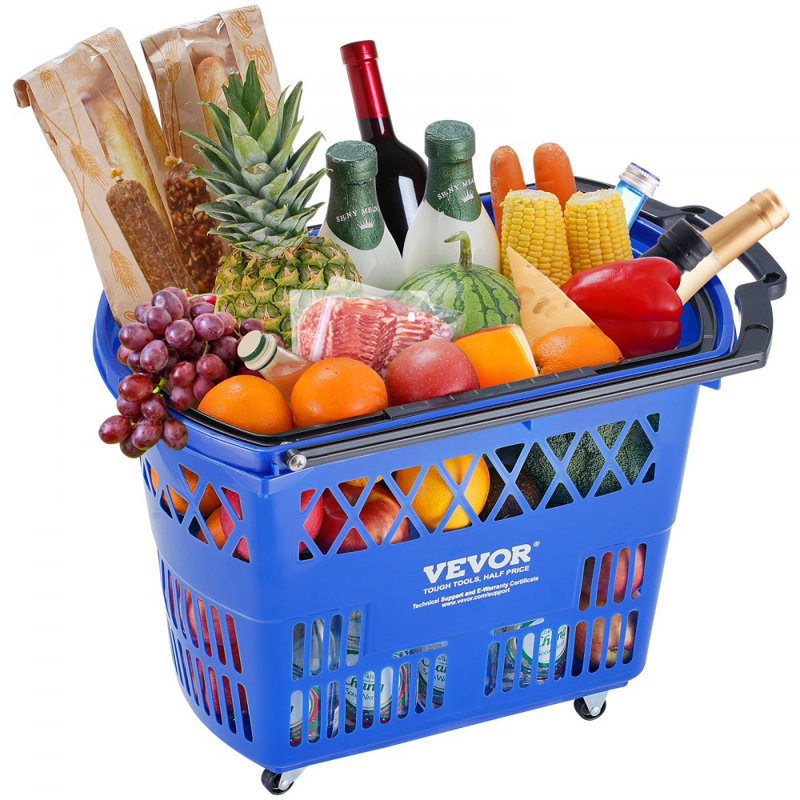 Panier en plastique sur roulettes 6PCS 39L avec poignée