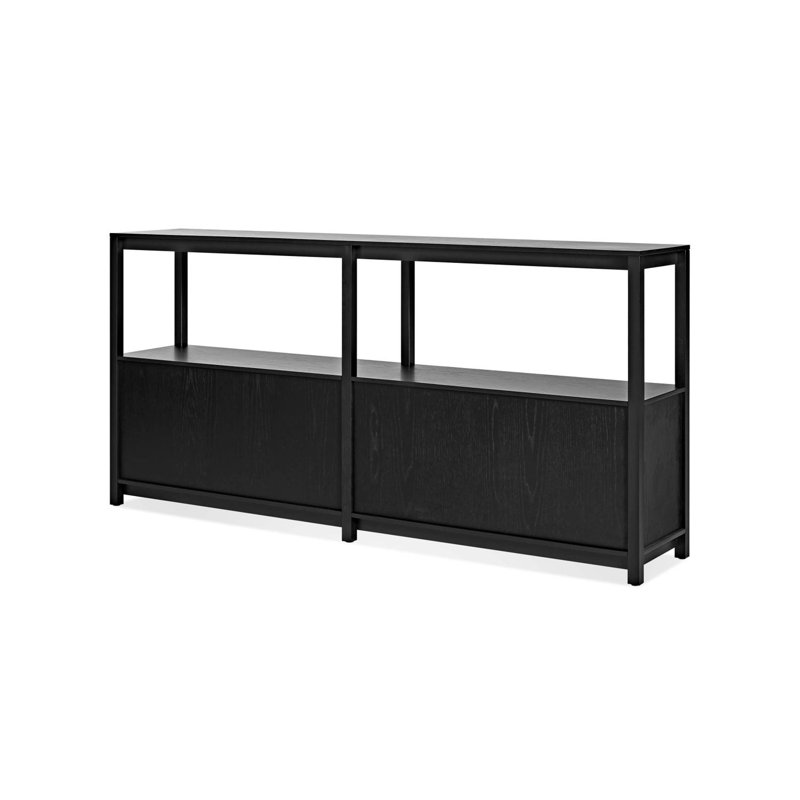 Open Plan Low Bookcase with Storage, Black on Oak, (2 Sheves) 33" H x 68" W x 13" D