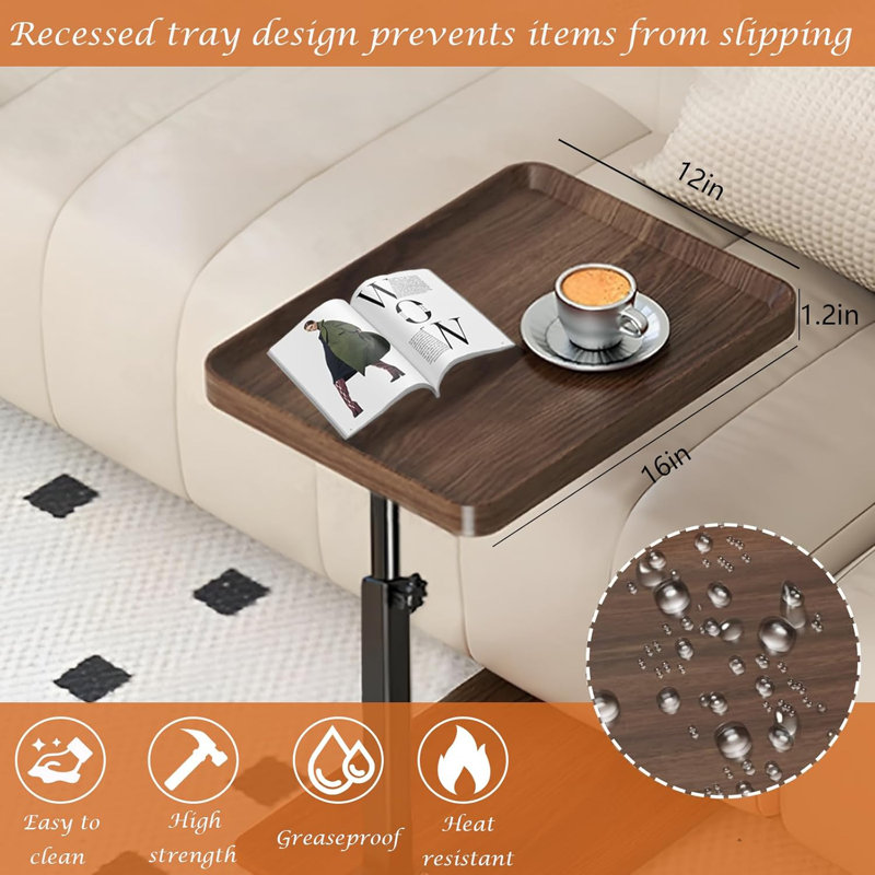 C Table End Table Adjustable Height, 360°Swivel TV Tray Table For Small Spaces, Couch Tables That Slide Under, C Shaped Side Tables With Wheels