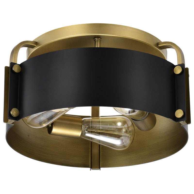 Fredrica Flush Mount, Matte Black/Natural Brass