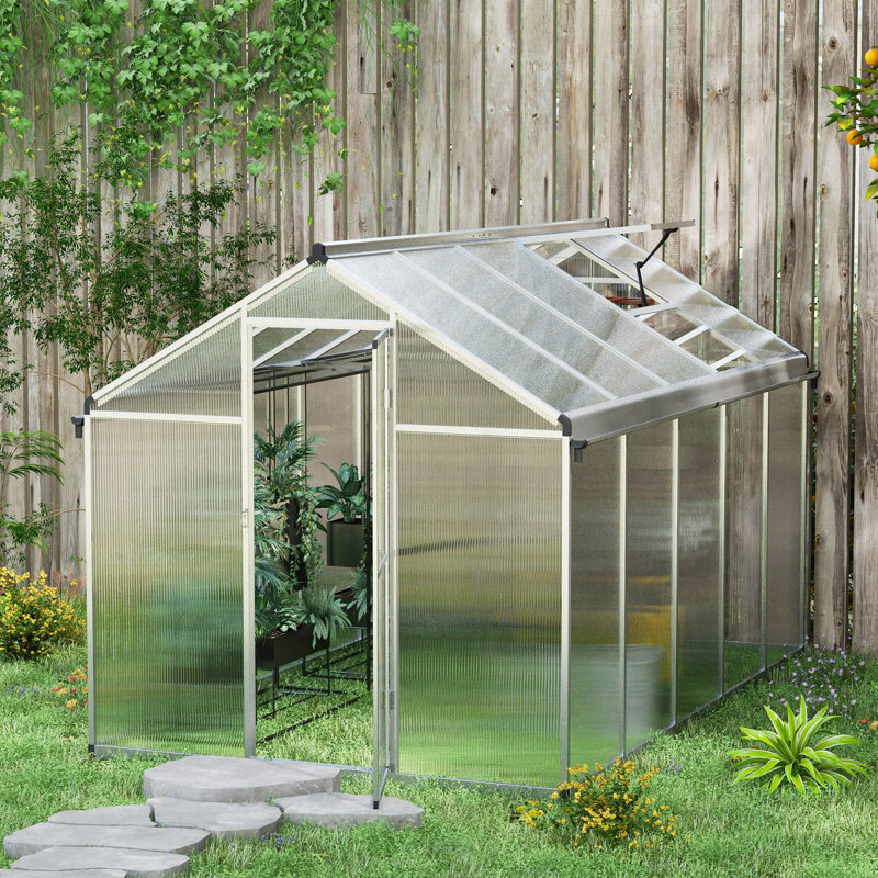 Bryent Polycarbonate Greenhouse with Rain Gutters, Large Walk-In, 195cm H x 305cm W x 192cm D