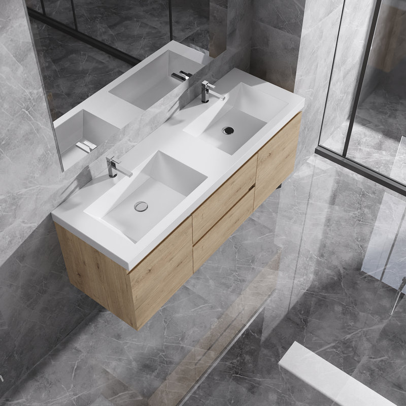 Meuble-lavabo avec comptoir en pierre 60 po Reada, Chêne naturel
