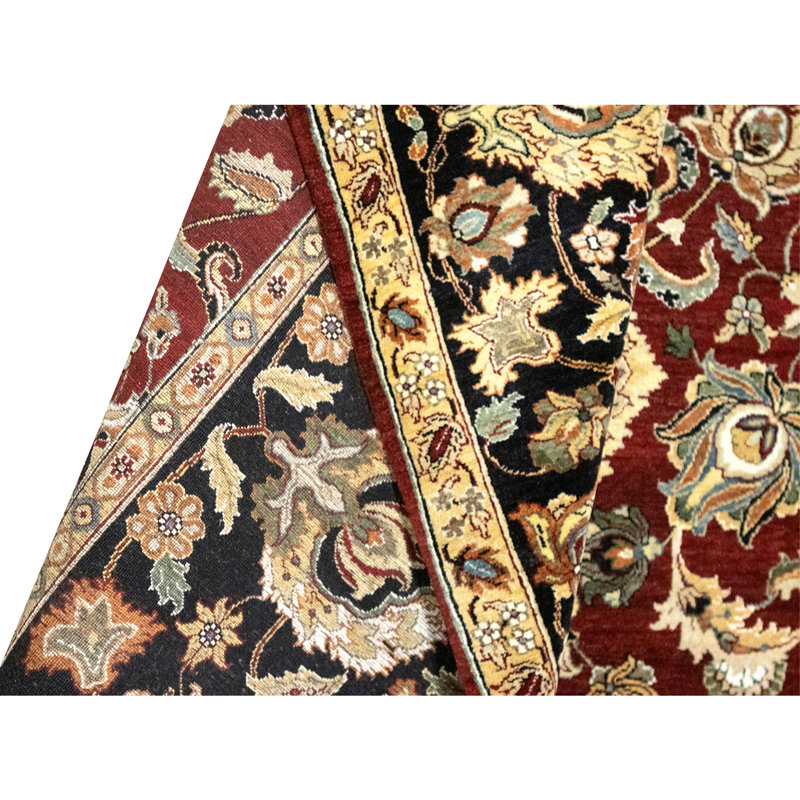 Tapis rouge et noir noué à la main de haute qualité
