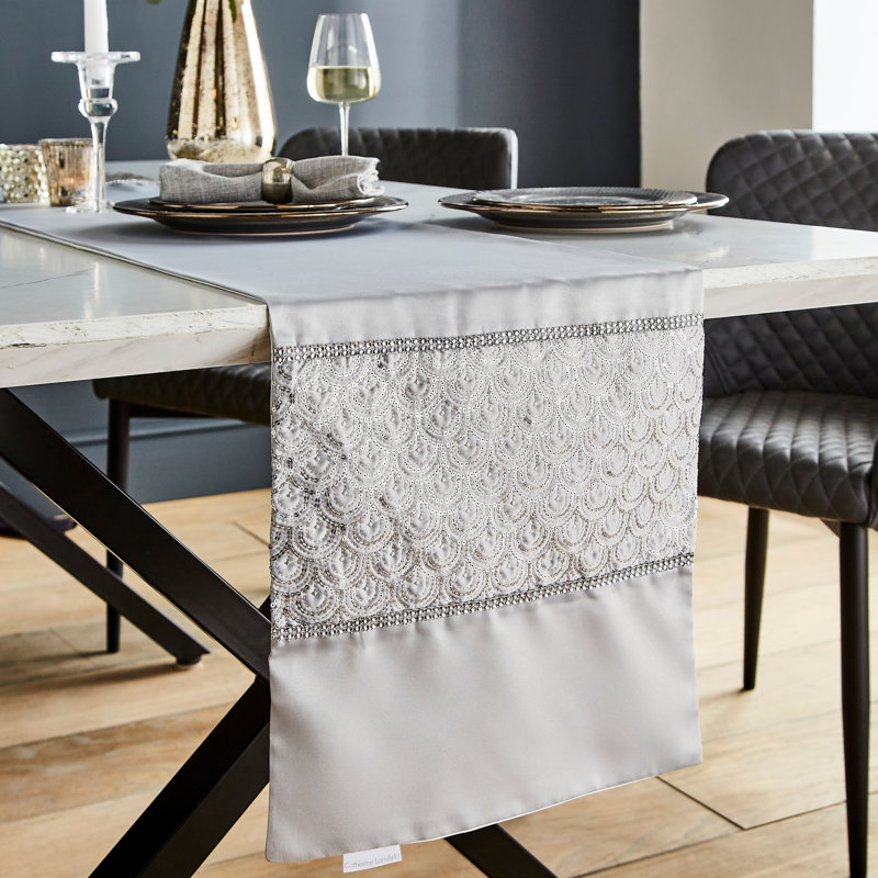 Catherine Lansfield Deco Sequin Dining Table Runner, Silver, 180cm Rectangle