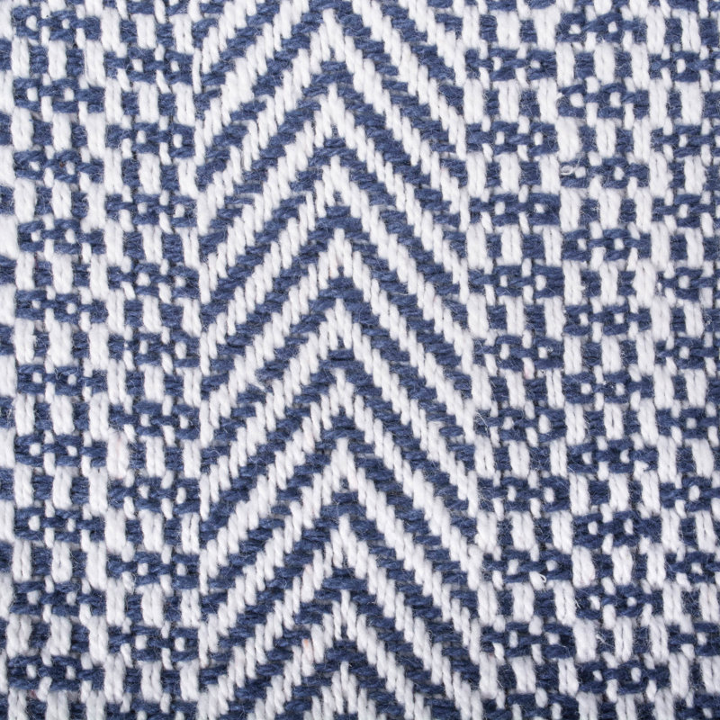 Nautical Blue Herringbone Cotton Throw Blanket with Fringe