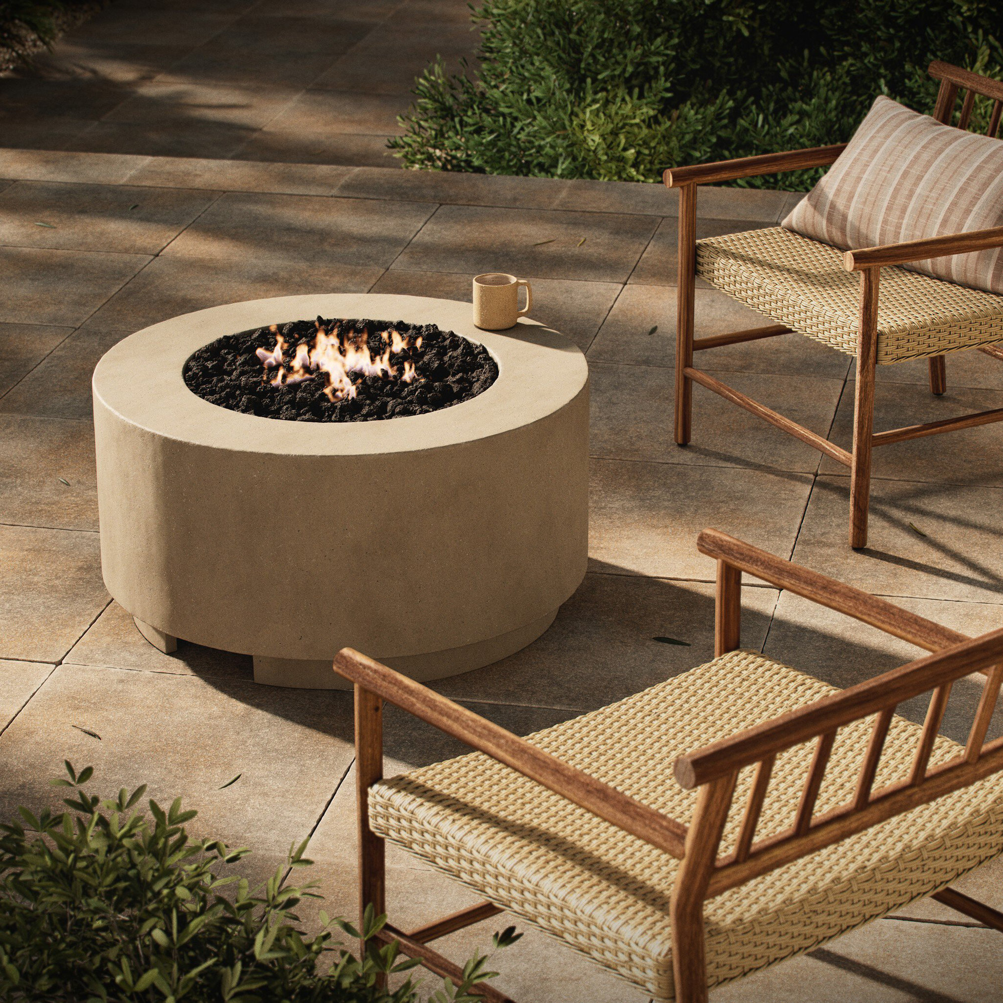 Jolliff Round Fire Pit Table, Natural Concrete, Propane