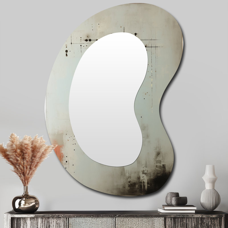 Conundrum Minimal Grey Black - Abstract Modern Asymmetrical Decorative Wall Mirror, 39" x 28"