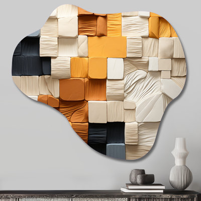 Cubique jaune et gris fibre II - nuage cubisme, art mural en métal, reproduction de sculpture murale asymétrique en métal