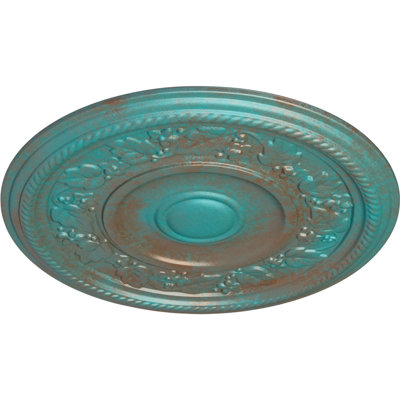 Endurathane Tyrone Ceiling Medallion, 16 1/8"OD x 3/4"P (Fits Canopies up to 6 3/4"), Hand-Painted Copper Green Patina Finish