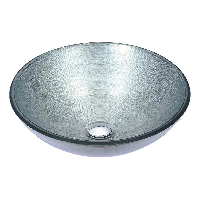 ANZZI Posh 16.5'' Glass Circular Bathroom Sink, Silver