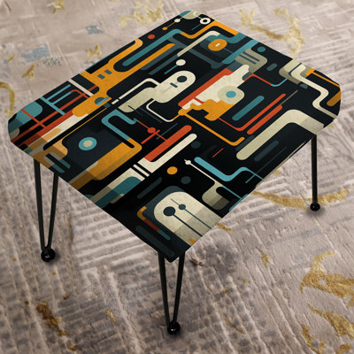 Yellow Industrial Geometry Lines Melody - Geometric Rectangle Ottoman