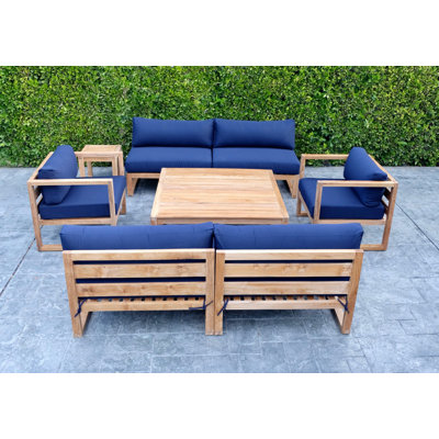 Premer Teak 5 - Person Patio Conversation Set with Sunbrella® Cushions