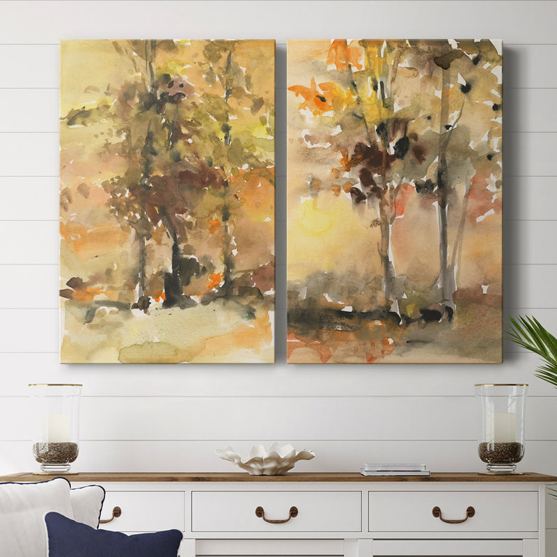 «Fall Foliage Watercolor I», toile tendue avec châssis de qualité supérieure, prête à être accrochée, H 48 po x l 64 po