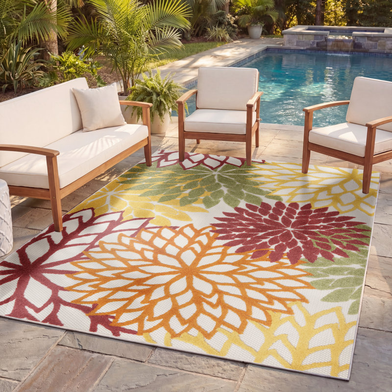 Geib Performance Floral Indoor / Outdoor Rug, Rectangle 6' x 9'