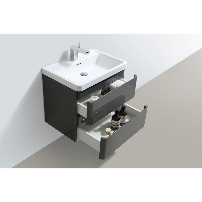 Bridge 595mm Single Bathroom Vanity with Integrated Resin Basin, Grey, White