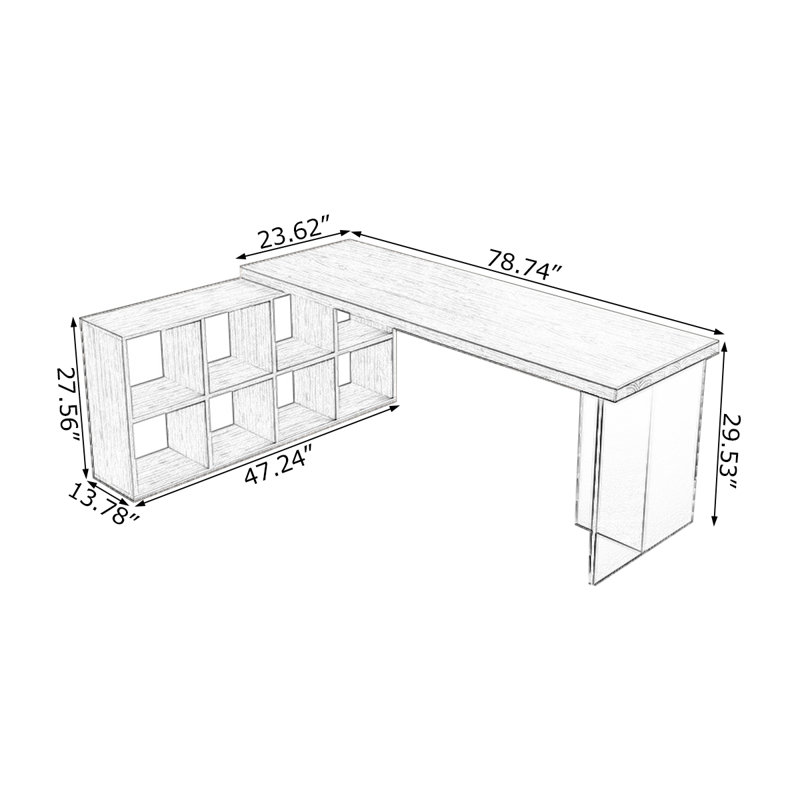 Dark Walnut Rectangular Solid Wood desks, 29.53" H x 78.74" W x 23.62" D, Left Hand Return