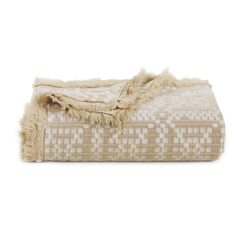 Oatmeal Cotton Jacquard Grid Oversized Throw Blanket