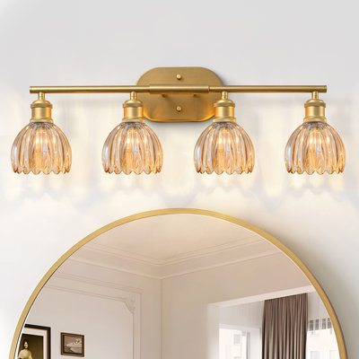 Luminaire de salle de bain 4 lumières en verre floral avec abat-jour inspiré des tulipes