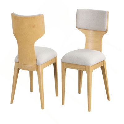 Chaise de salle à manger 2 pièces de style contemporain avec dossier en bois courbé et finition naturelle