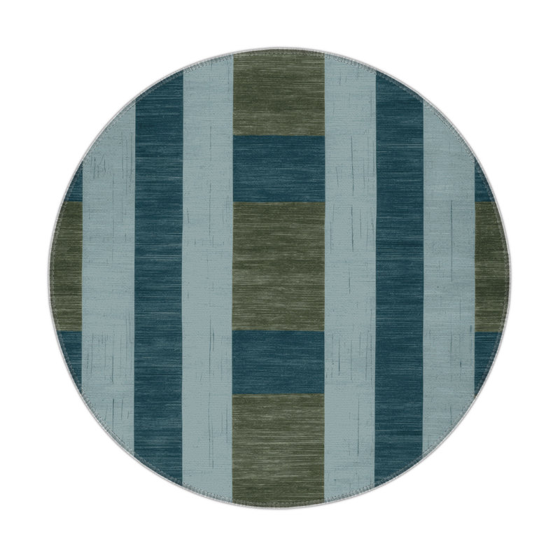 Checkered Gray Indoor and Outdoor Area Rug, Round 5'