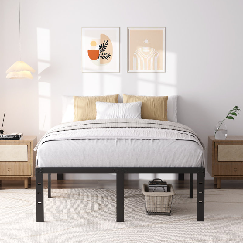 Alwyn Home Bed Frame No Box Spring Need 16 Inch Heavy Duty Tall Platform Bed Frame, Queen