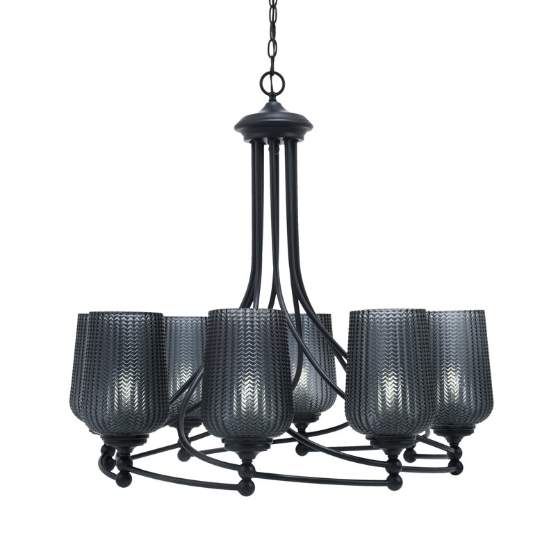 Lustre 8 lumières Sadea illustré avec verre de 5 po, Clair, Noir mat