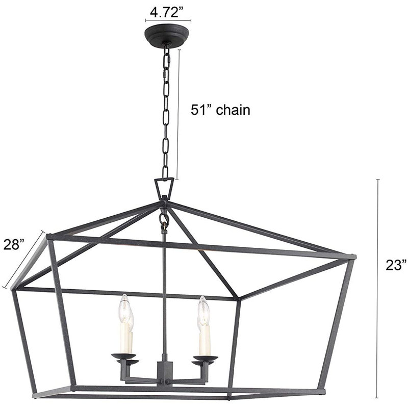 Sedley 28 -Inch Wide 4 - Light Dimmable Lantern Geometric Open Frame Chandelier Aged Iron, Black