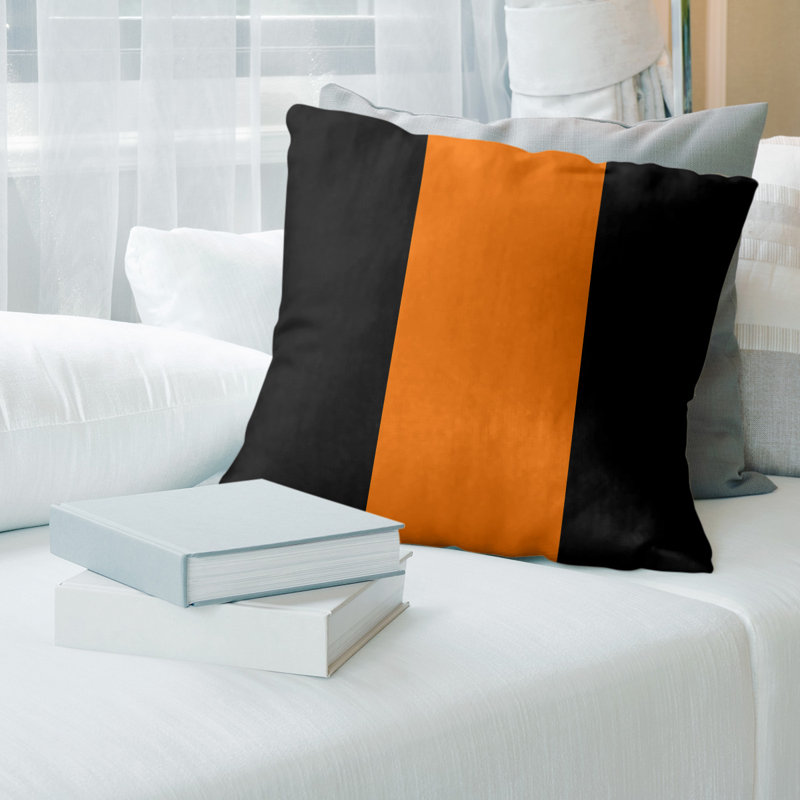 Reversible Throw Pillow, 26" x 26", Black/Orange/Black