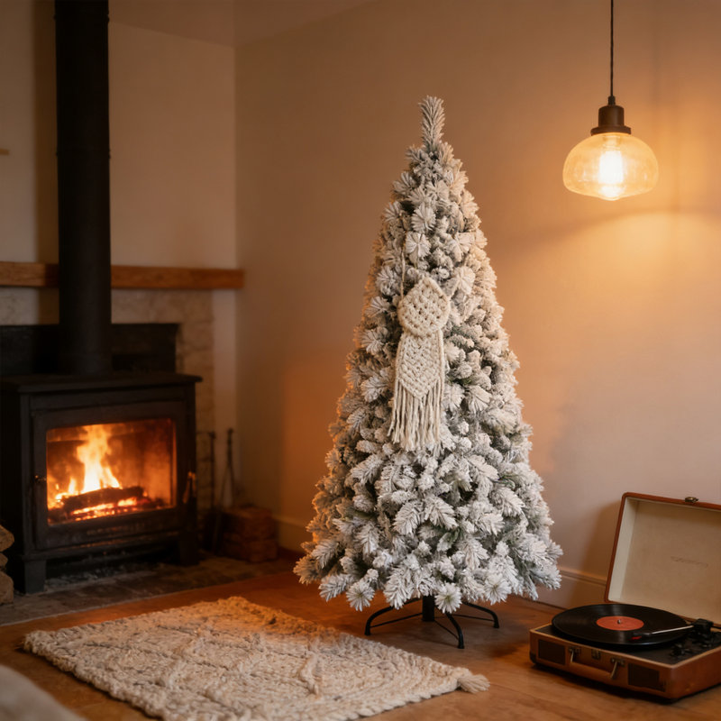 Arbre de Noël enneigé 7,5 pi, PVC enneigé et branches à aiguilles dures, structure à charnières pour une installation facile, support en métal stable