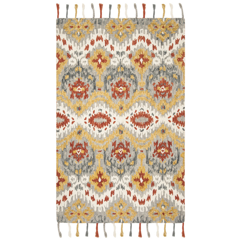 Niederanven Hand Hooked Wool Ikat Rug, Rectangle 3' x 5'