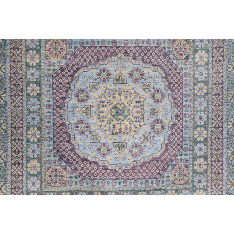 Tapis bleu mer et bleu de haute qualité noué à la main