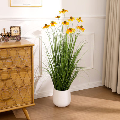 48" Artificial Potted Grass With Flowers