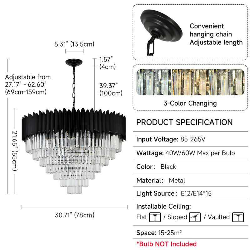 Algenis Crystal Chandelier, 45cm H x 78cm W x 78cm D