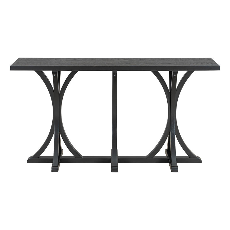59.8'' Wooden Console Table With Oak Veneer Top,Farmhouse Entryway Table With Rubber Wood Slender Curved Legs,Perfect For Living Room,Entryway,Hallway, Dining Spaces.